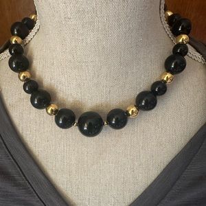 Monet Necklace Black And Gold Tone Beads Choker 17”Clasp Closing LBD Accessory